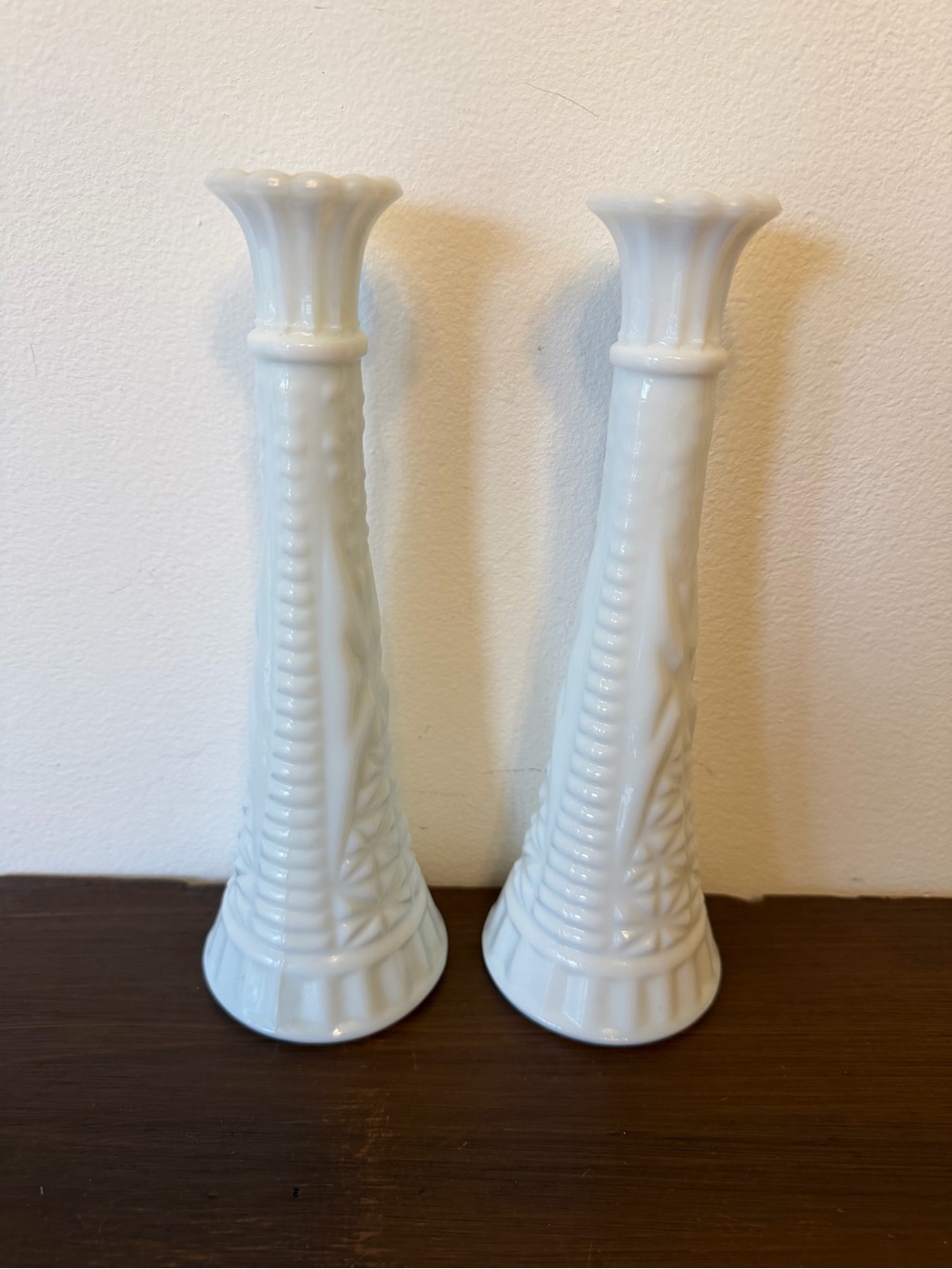 Anchor Hocking White Milk Glass Bud Vase Pair